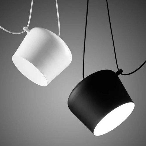 a set of two black and white pendant lights in a modern style for kitchen and living room