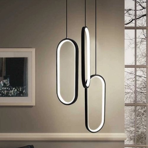 oval shaped black and white pendant lights in futuristic design for kitchen or living room